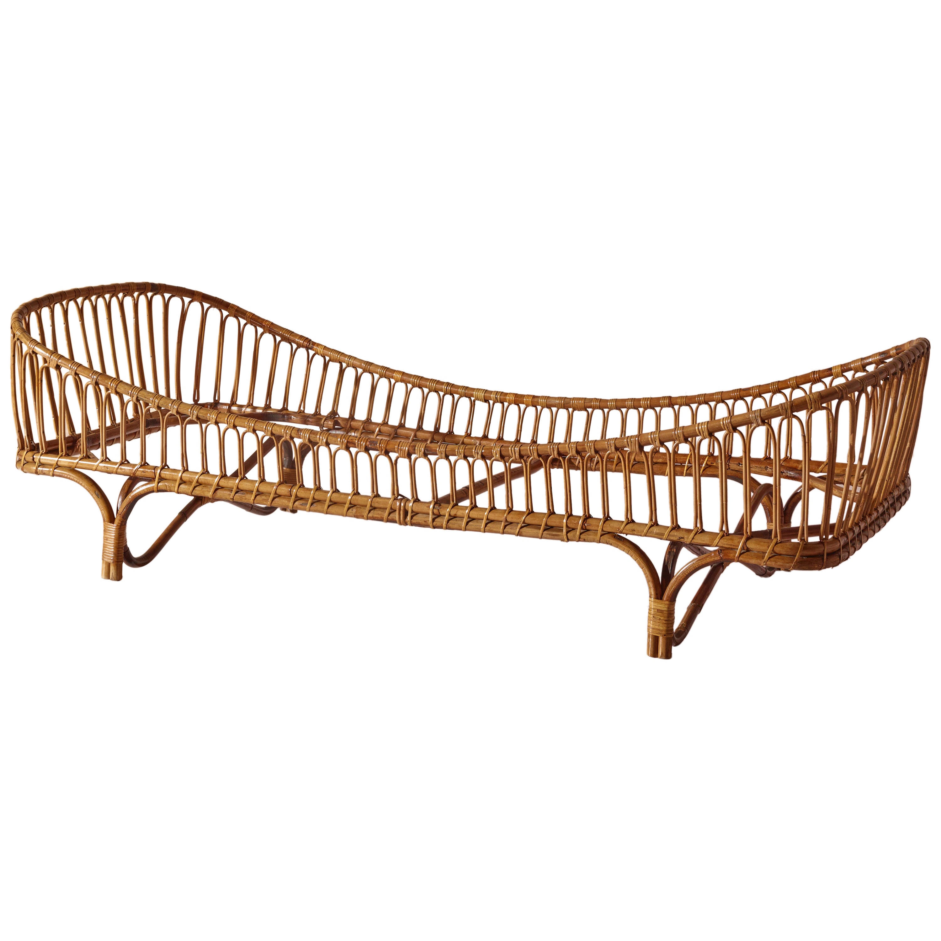 Vittorio Bonacina Bamboo Rattan Daybed Designed by Mario Cristiani, Italy, 1960s