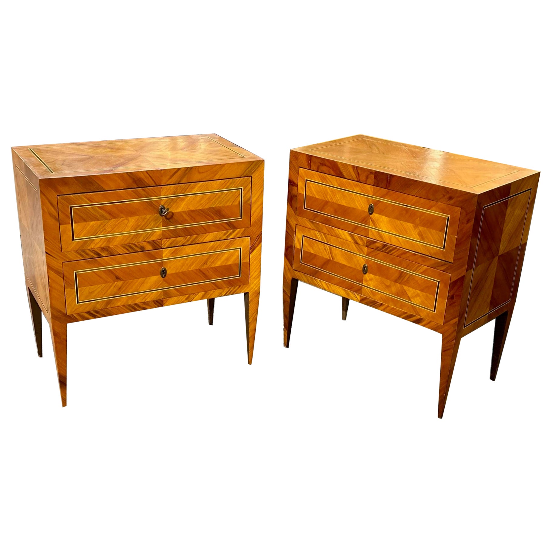 Pair of Neo-Classical Inlaid Walnut Side Tables