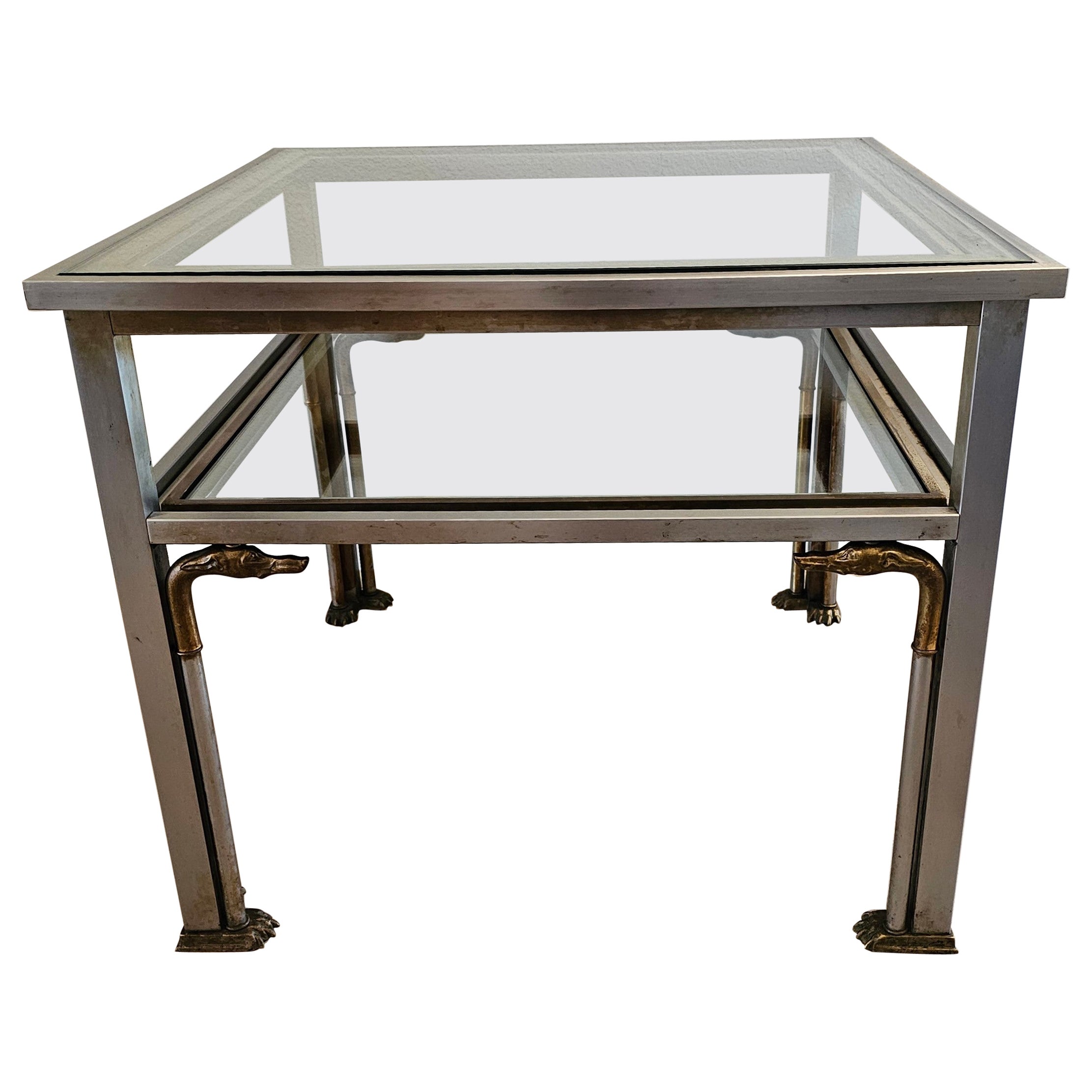 French Modern Maison Jansen Attrib Mixed Metal Greyhound Table