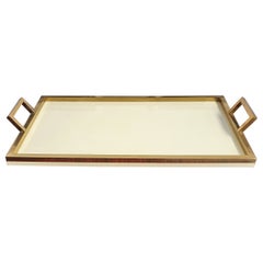 Tommaso Barbi Rectangular Brass & White Lacquered Centerpiece Tray, Italy, 1970s