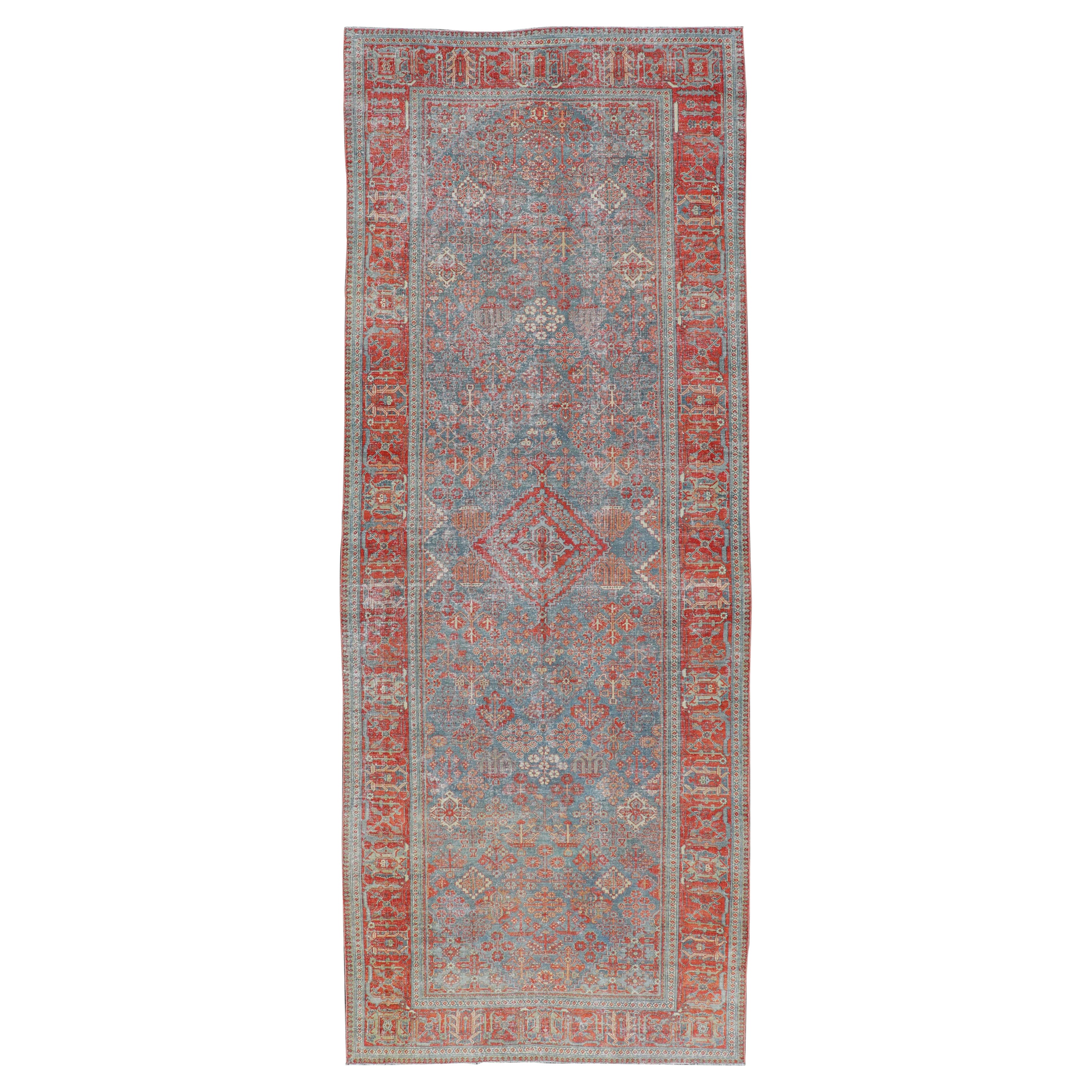 Antique Persian Joshaghan Gallery Rug with All-Over Sub-Geometric Diamond Design For Sale