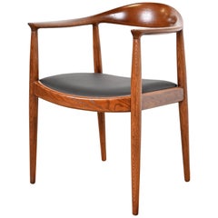 Hans Wegner for Johannes Hansen "The Chair" Oak and Leather Round Chair, 1960s