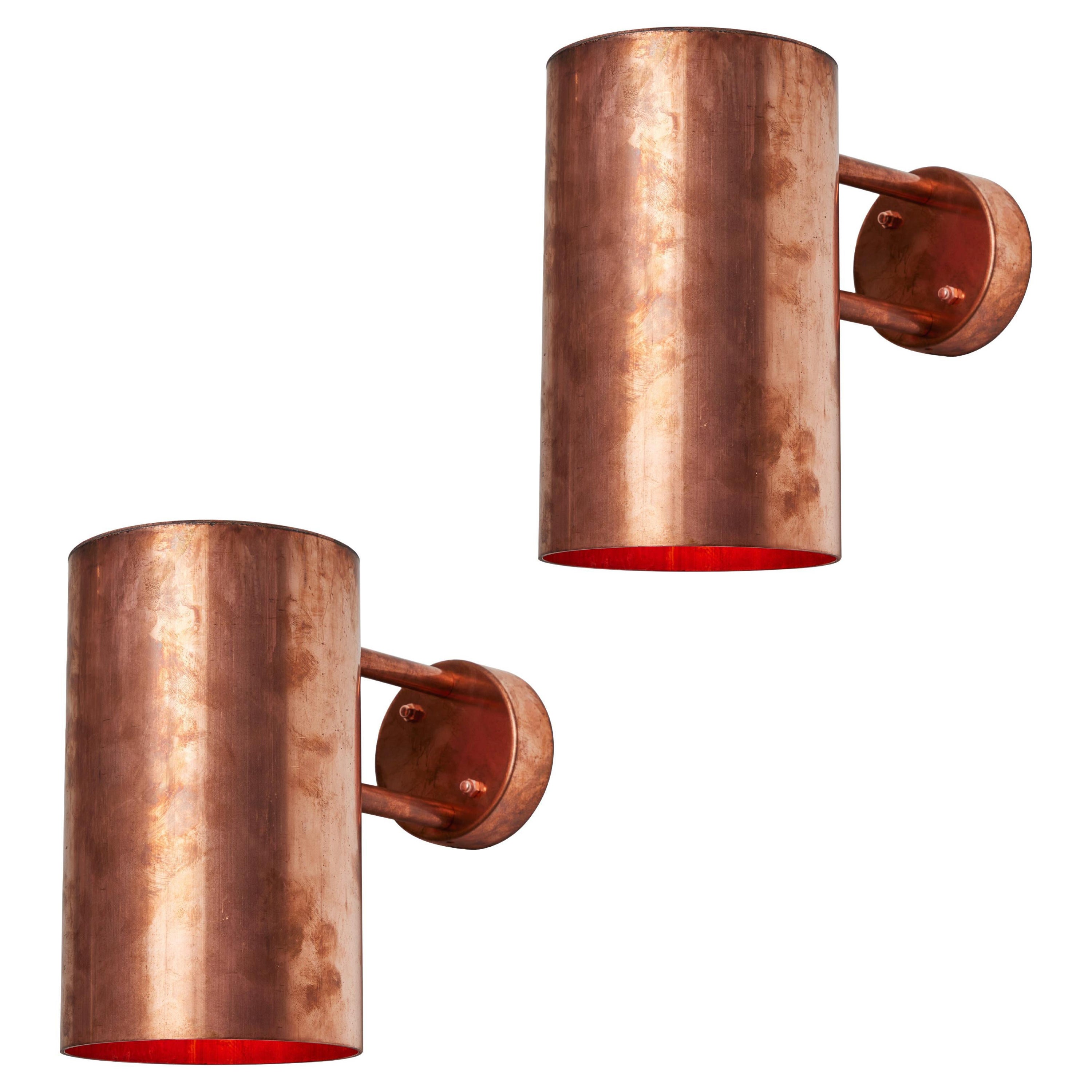 Pair of Large Hans-Agne Jakobsson C 627 'Rulle' Raw Copper Outdoor Sconces For Sale