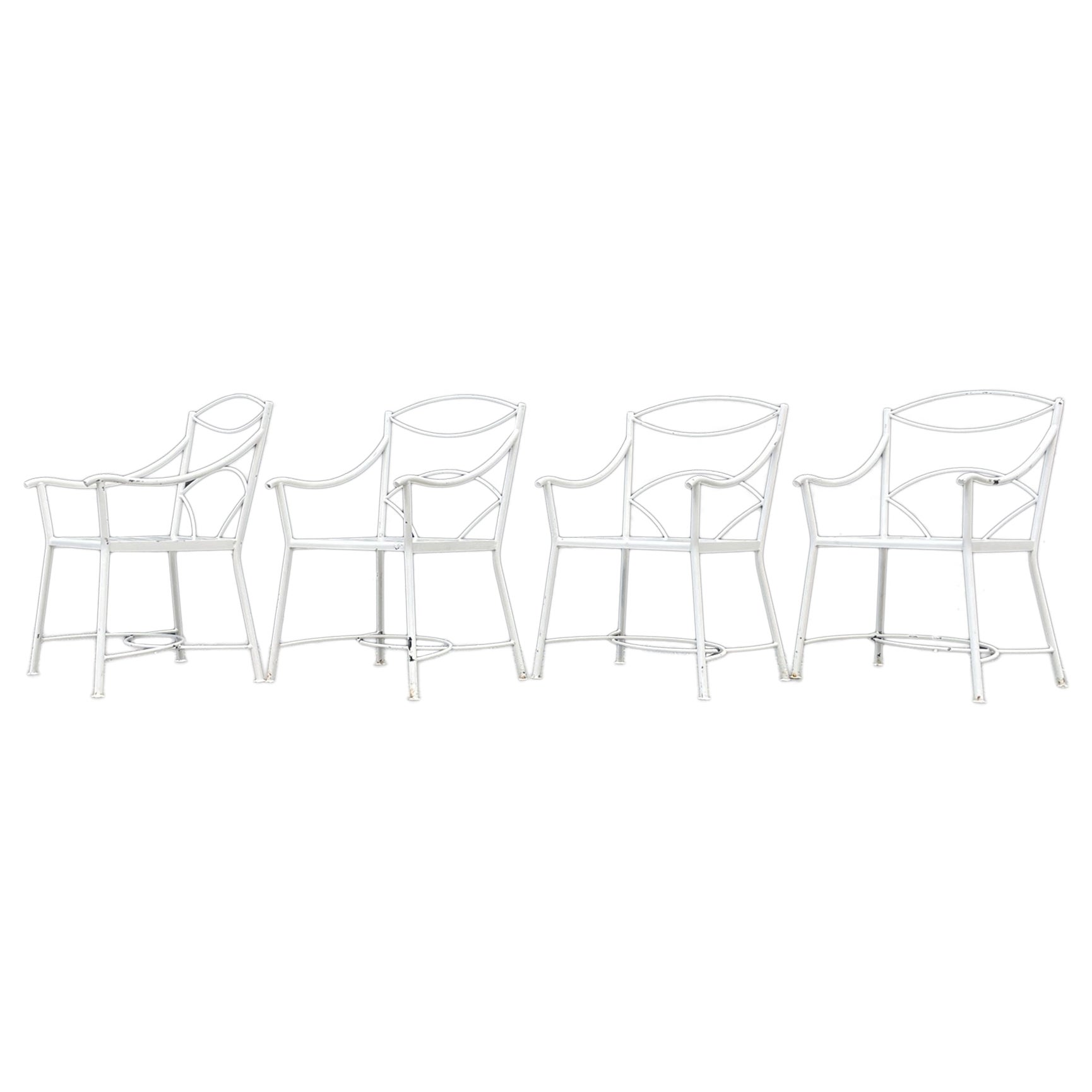 Set of 4 Regency Style Wrought Iron Armchairs For Sale