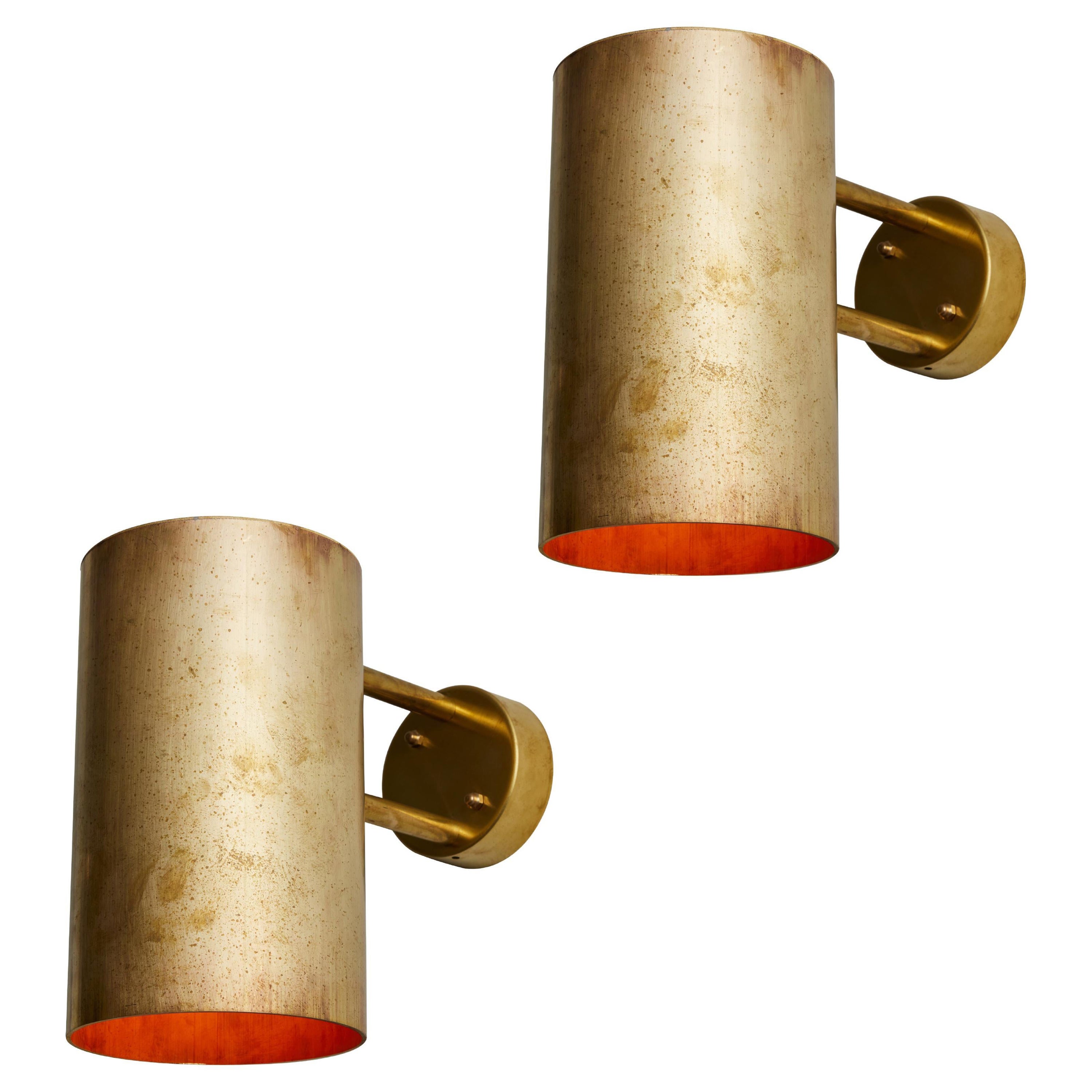 Pair of Large Hans-Agne Jakobsson C 627 'Rulle' Raw Brass Outdoor Sconces For Sale