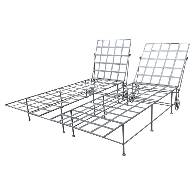 Pair of Wrought Iron Lounge Chairs with Wheels in the Style of Mario