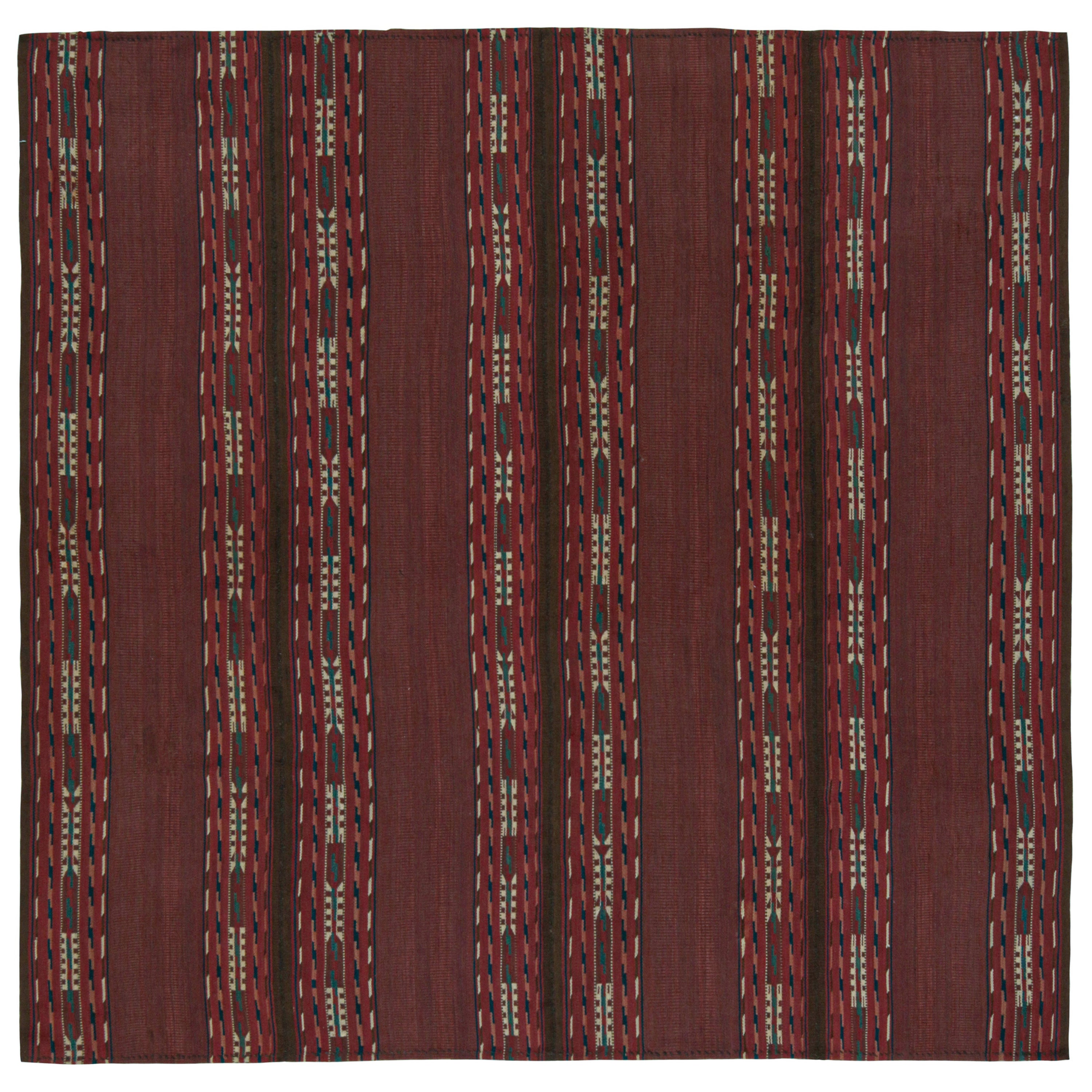Vintage Persian Kilim in Burgundy Stripes with Geometric Patterns For Sale