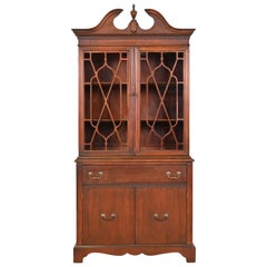 Georgian Carved Mahogany Breakfront Bookcase Cabinet