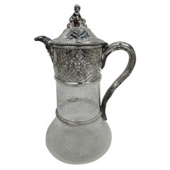 Antique English Victorian Glass and Sterling Silver Decanter