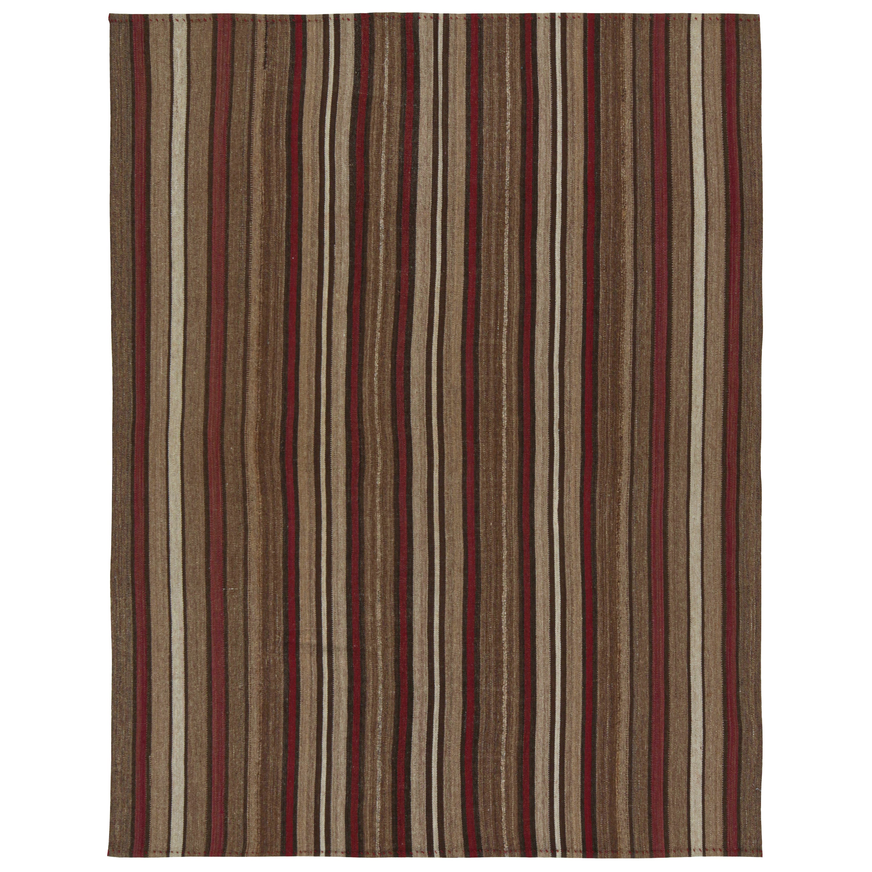 Vintage Bidjar Palas Persian Kilim in Beige-Brown and Red Stripes For Sale