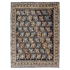 Buntblauer antiker persischer Hamadan-Teppich mit Stammesmotiven aus Persien mit bunten Farben