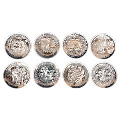 Vintage Piero Fornasetti Ceramic Set Neo-Classical Mythological Gold Coasters Mitologia