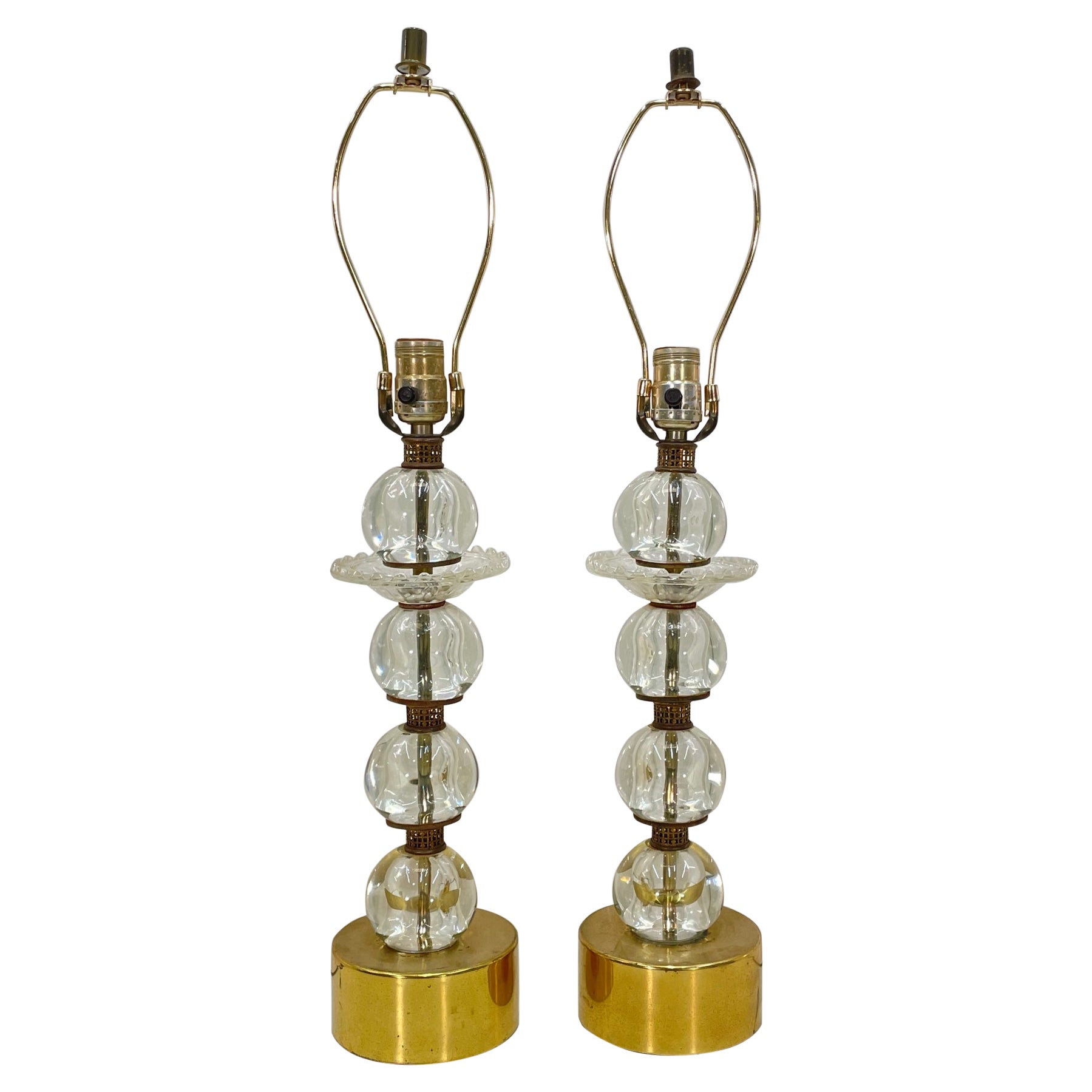 Vintage Green Glass Chandelier Table Lamps, a Pair at 1stDibs