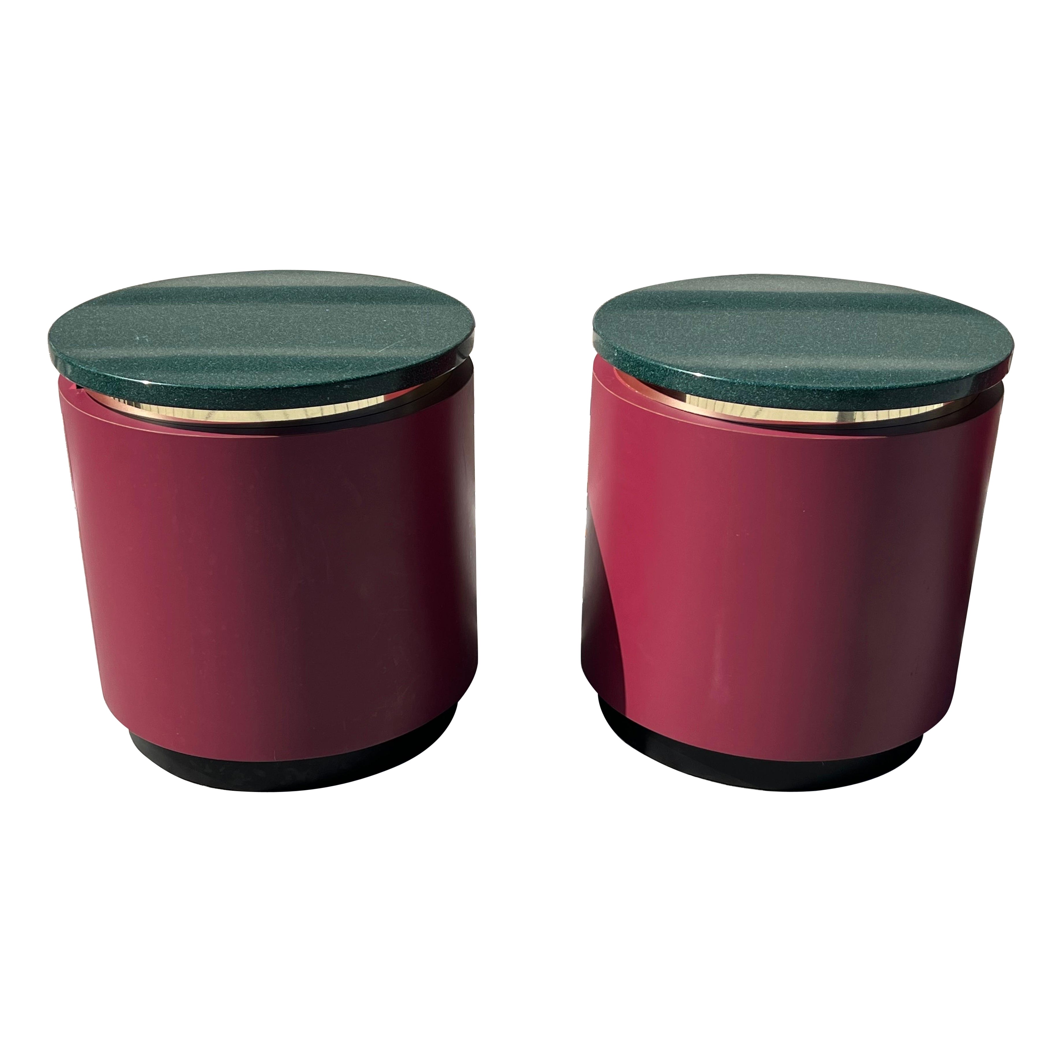 1980s Mauve Pink with Green Stone Custom Side Tables, a Pair For Sale