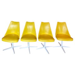 Retro 1970 Yellow Vinyl Dining Chairs, a Set of 4