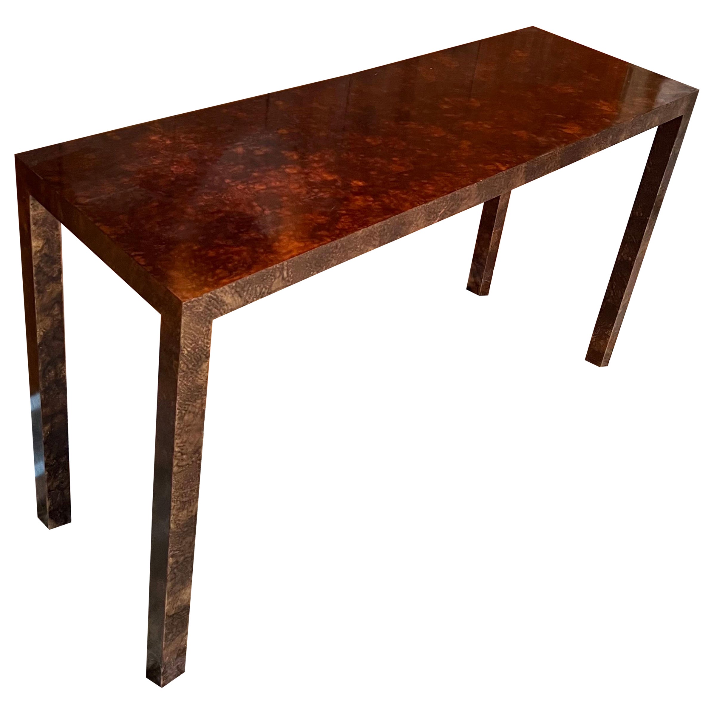 Table console en bois de ronce de stratifié de 1970 par Lane Furniture