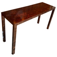 Table console en bois de ronce de stratifié de 1970 par Lane Furniture