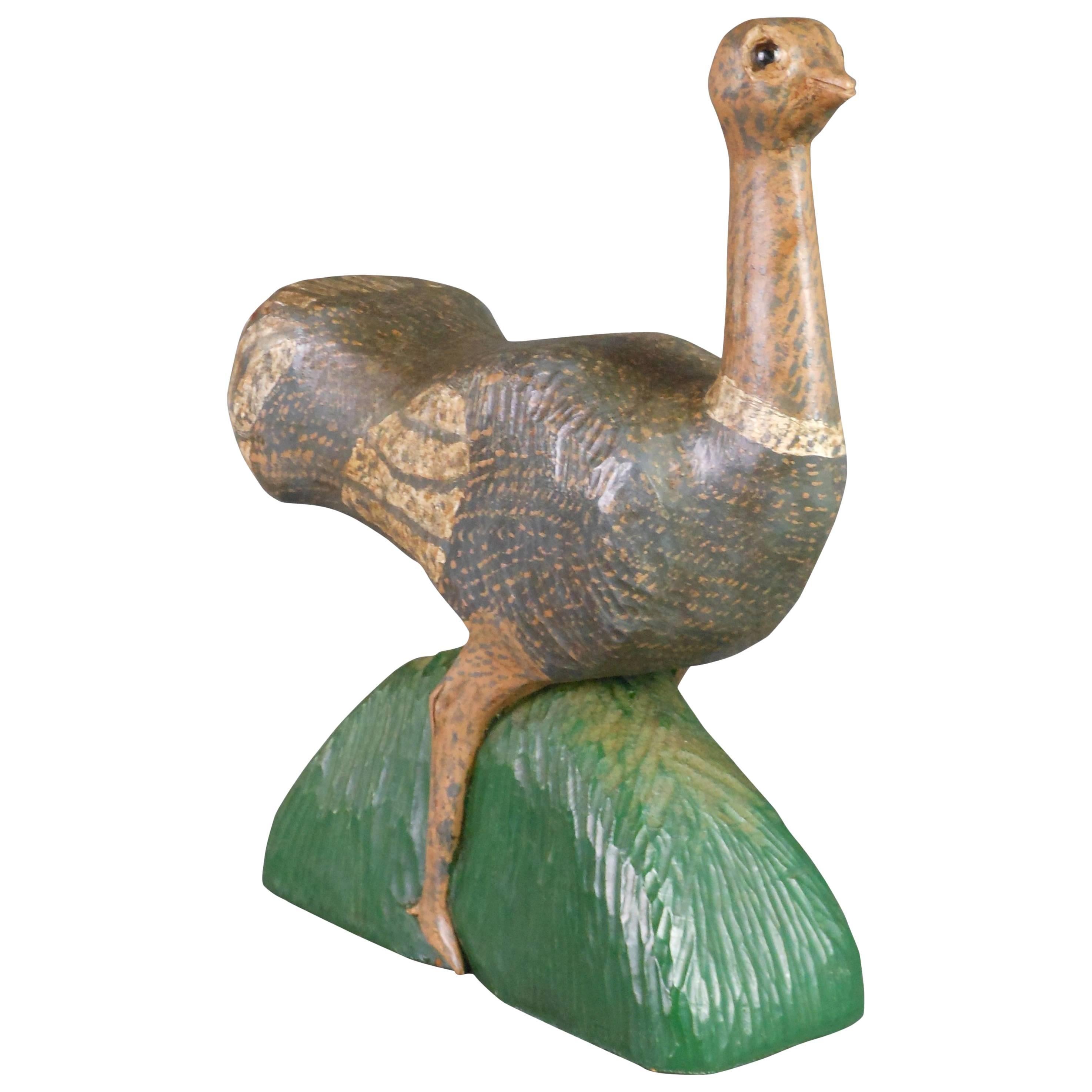 Folk Art Painted Wood Sculpture of a Bird For Sale