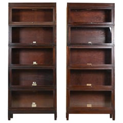 Globe Wernicke Arts & Crafts Mahogany Five-Stack Barrister Bookcases, Pair