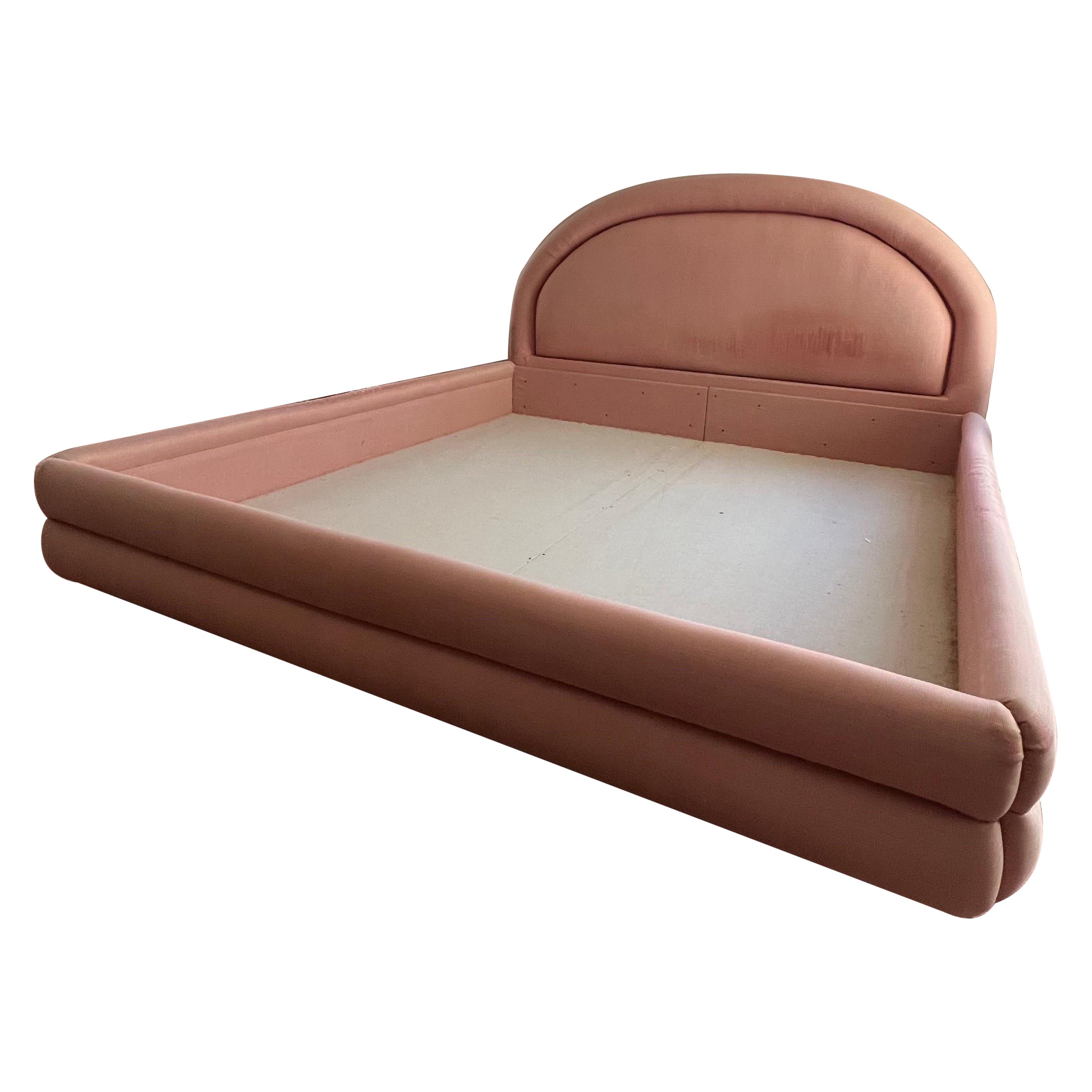 1980s Postmodern Upholstery Fabric Pink King Platform Bed Frame For Sale
