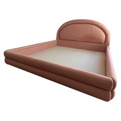 Retro 1980s Postmodern Upholstery Fabric Pink King Platform Bed Frame