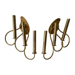 Brass 3-armed Shade Pair of Sputnik Pair of Sconces, 1950s, Germany