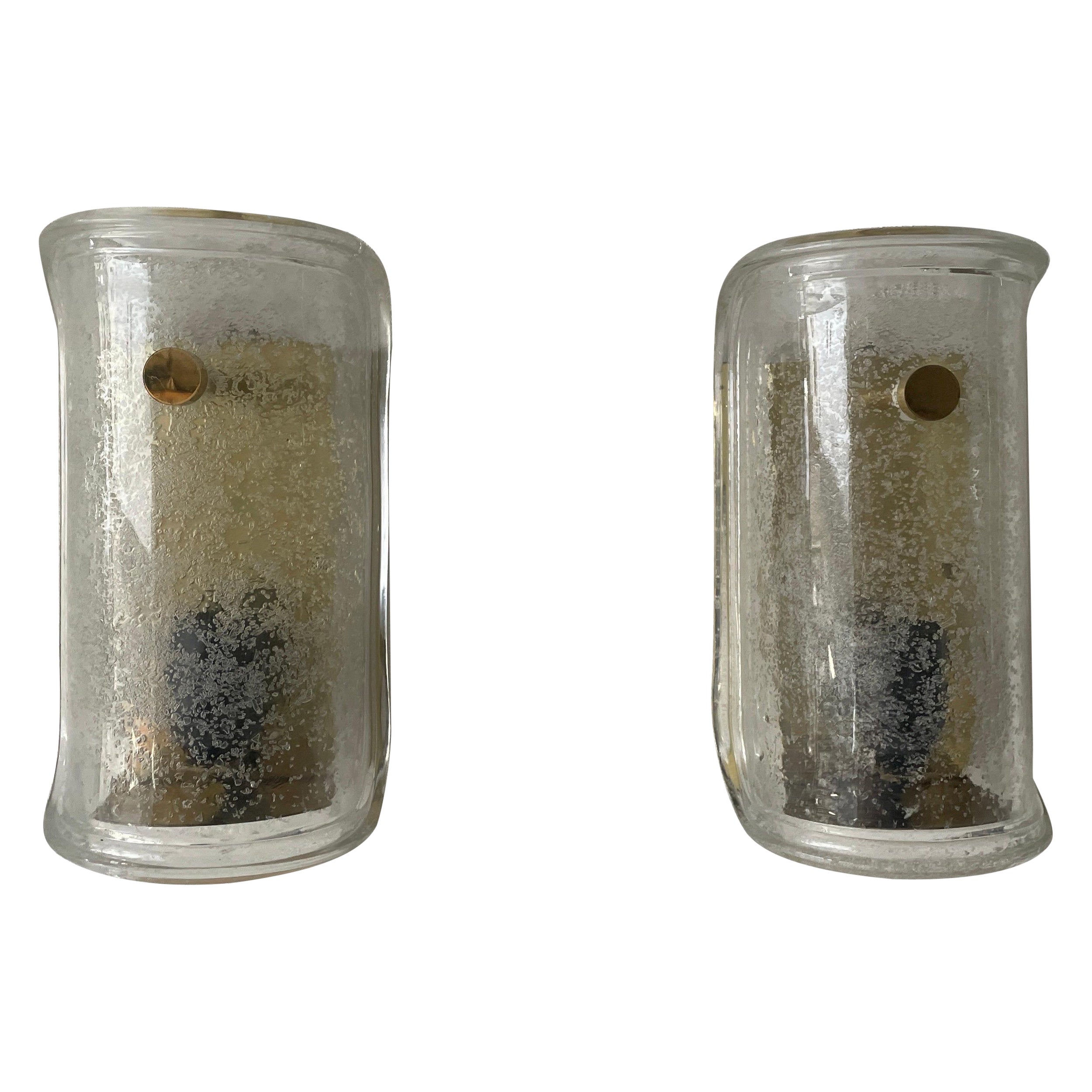 Luxury Ice Glass and Brass Pair of Sconces by Limburg, 1960s, Germany For Sale