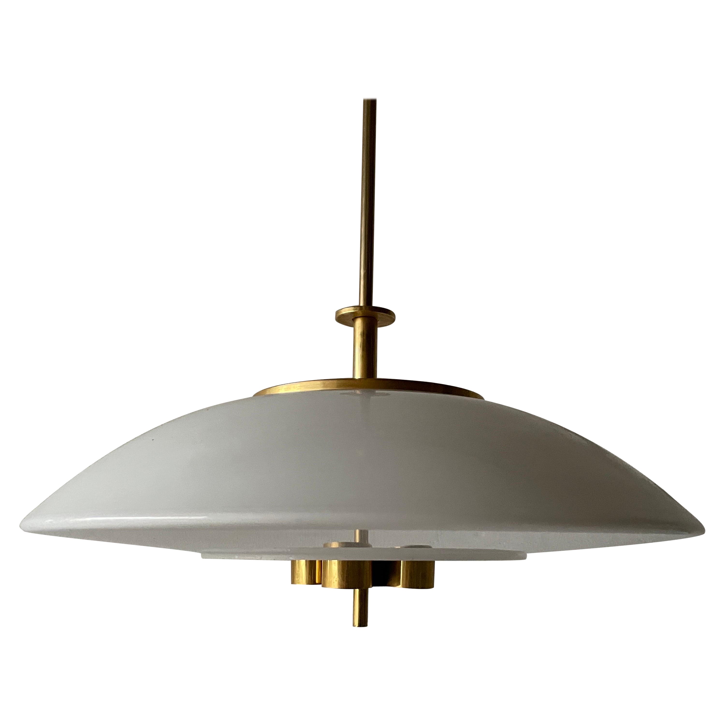 Rare Opaline Glass & Brass Lux Pendant Lamp by Limburg, 1960s, Germany For Sale