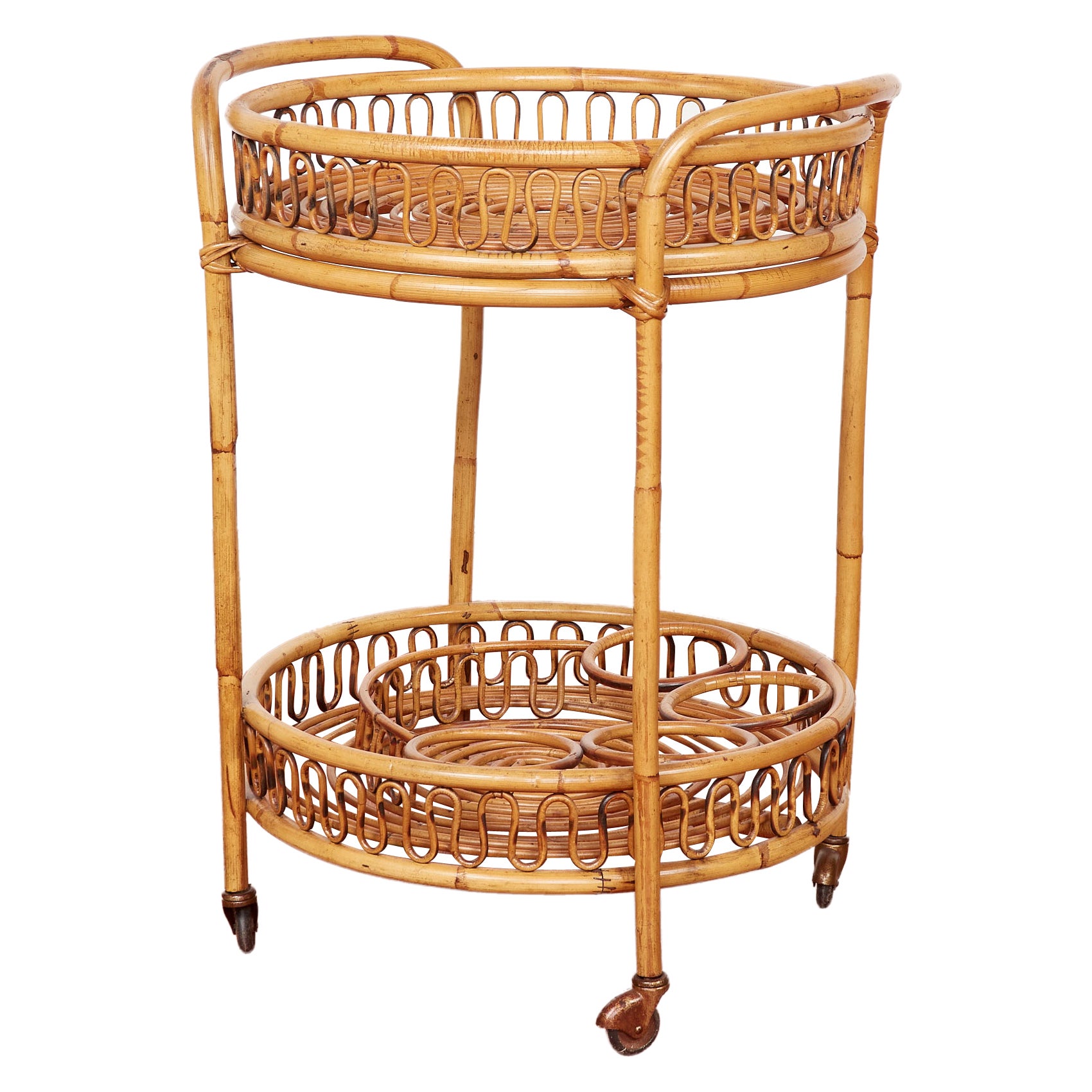 Italian Round Bamboo Bar Cart For Sale