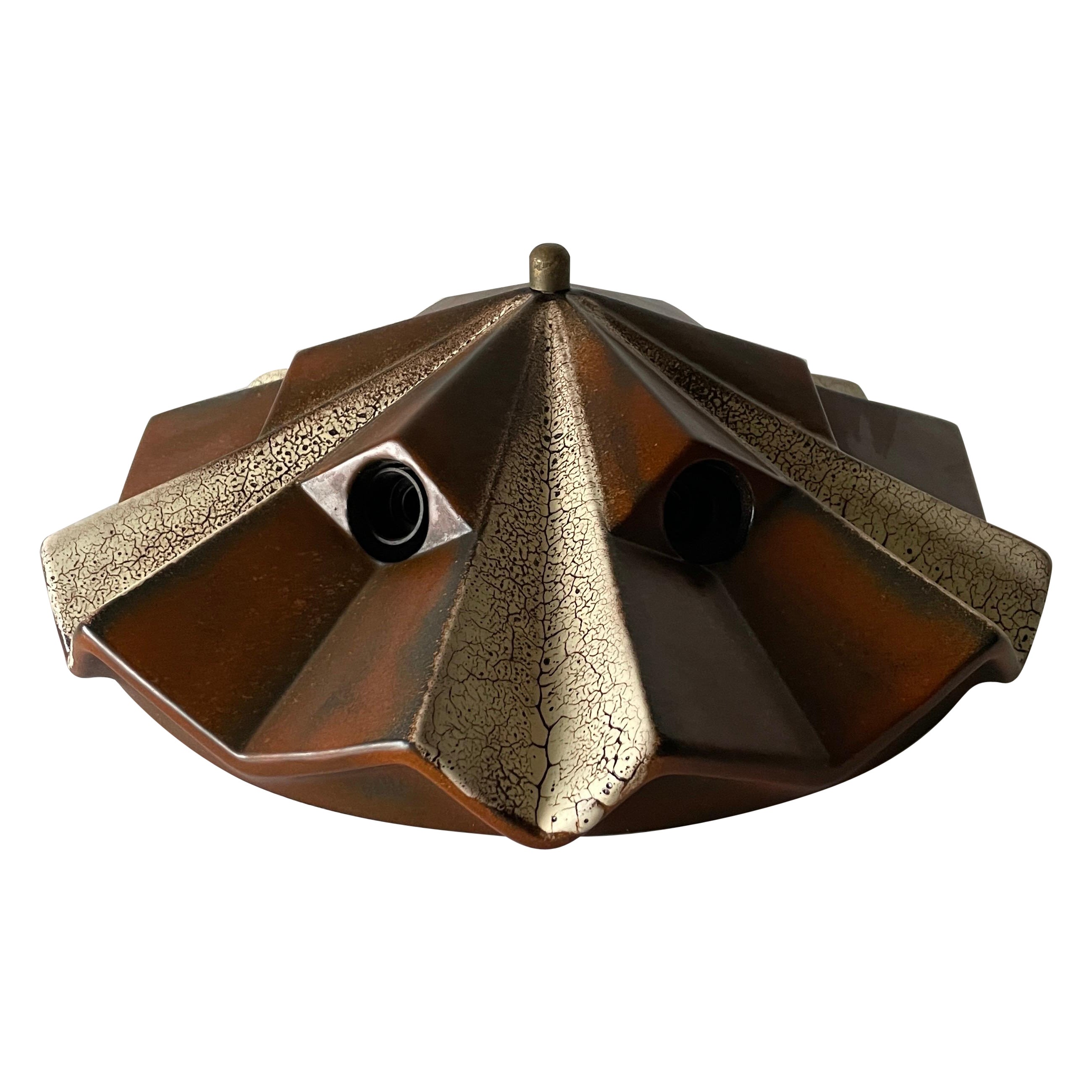 Brown and Beige Ceramic Ceiling Lamp by Pan Leuchten, 1970s, Germany For Sale