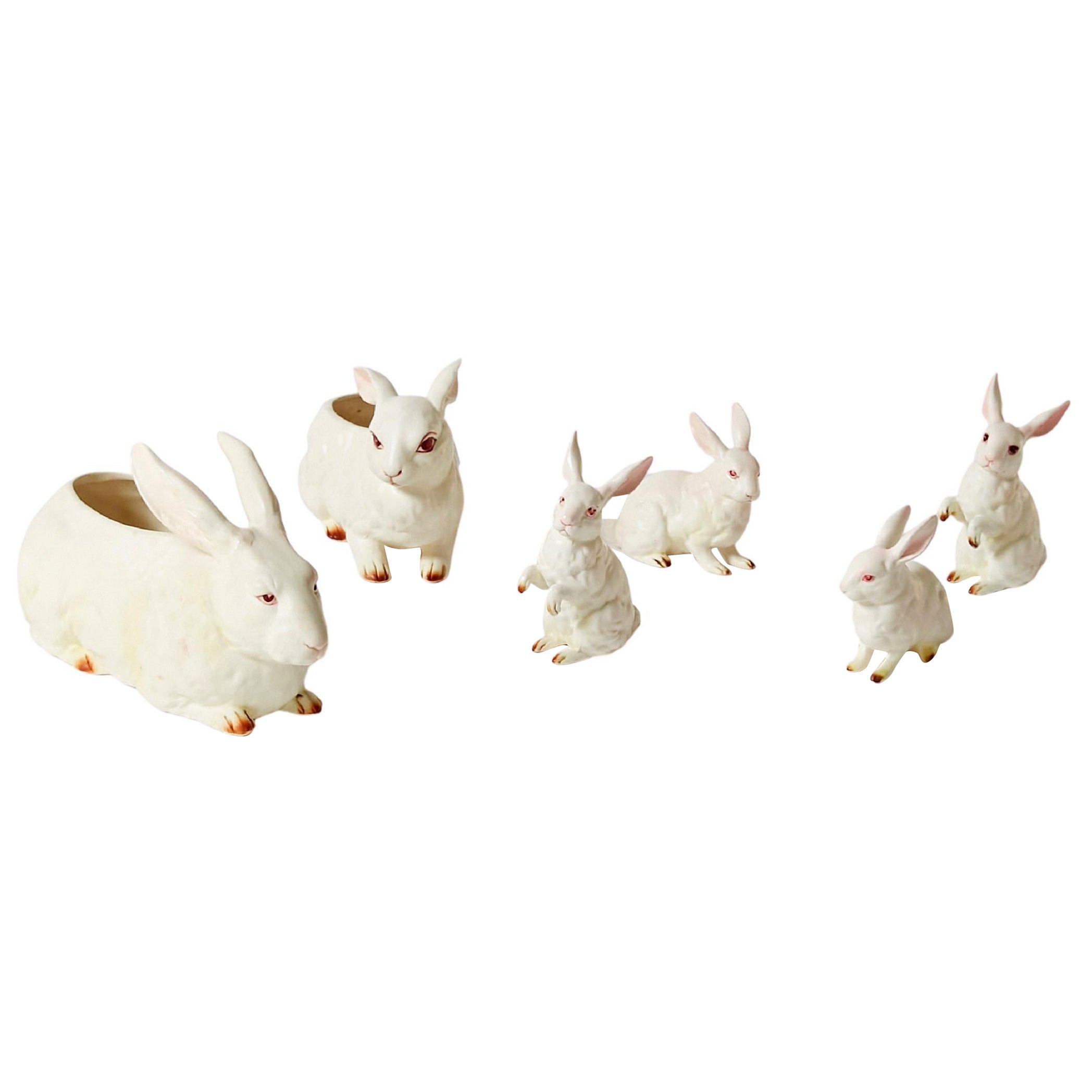 Set of Six Hand Painted Porcelain Bunnies Made in Japan in, 1960 For Sale