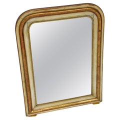 Antique French Gold and Cream Louis-Philippe Mirror with Carved Beads