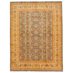 Gray Modern Paki Peshawar Handmade Wool Rug with Allover Design