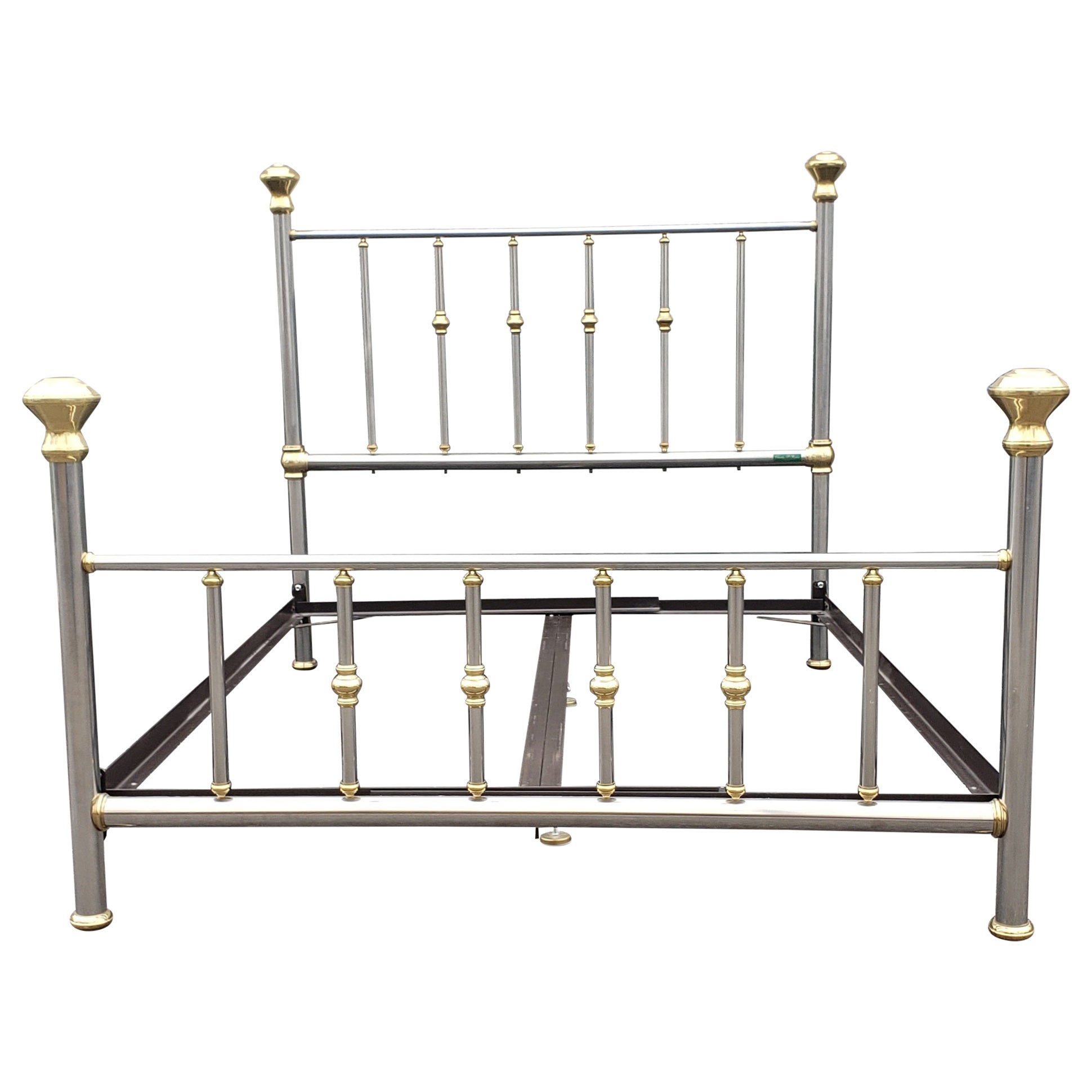Charles P. Rogers French Polished Aluminum and Brass Queen Size Bedstead