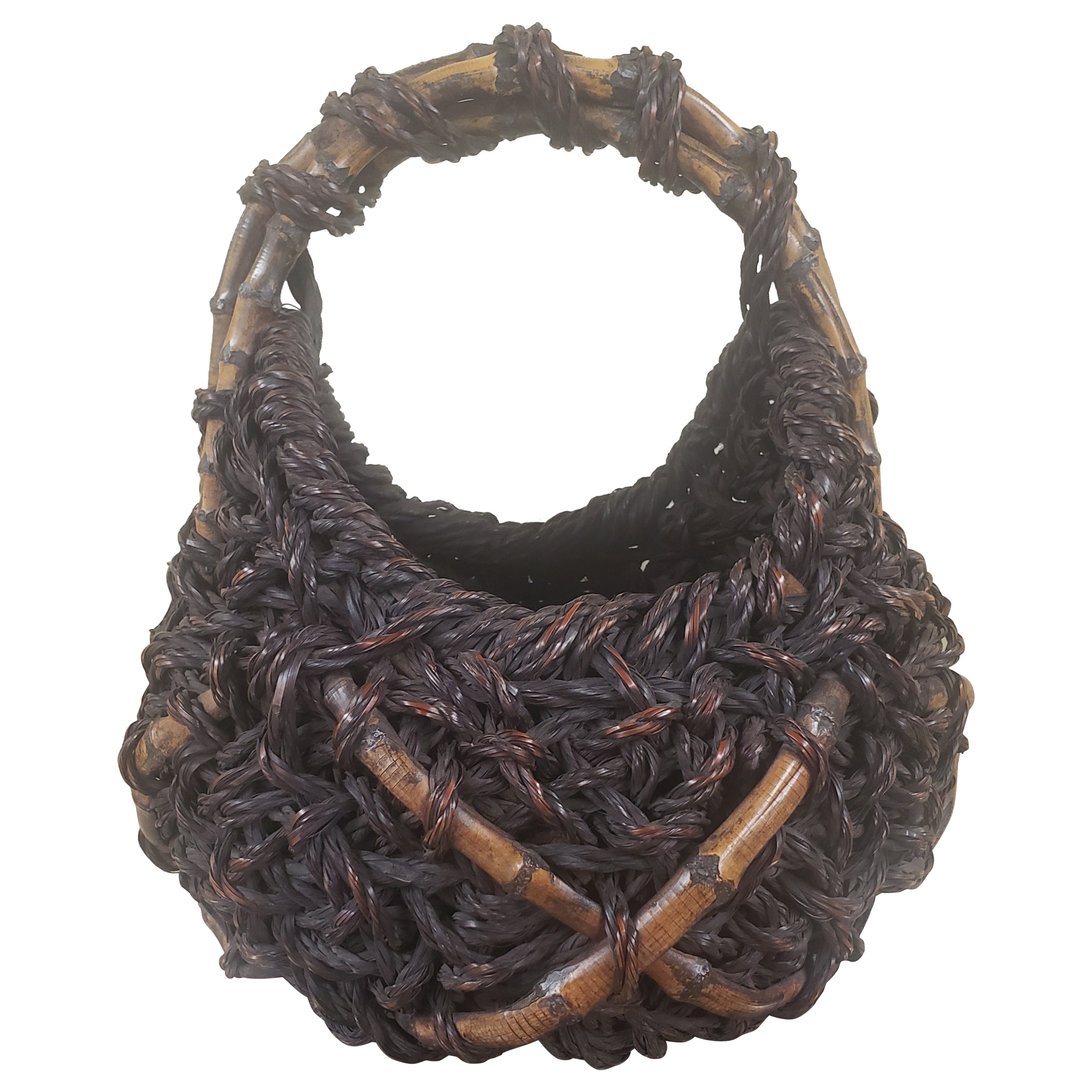 Cesta Ikebana Japonesa del Siglo XIX para Arreglos Florales con Asa