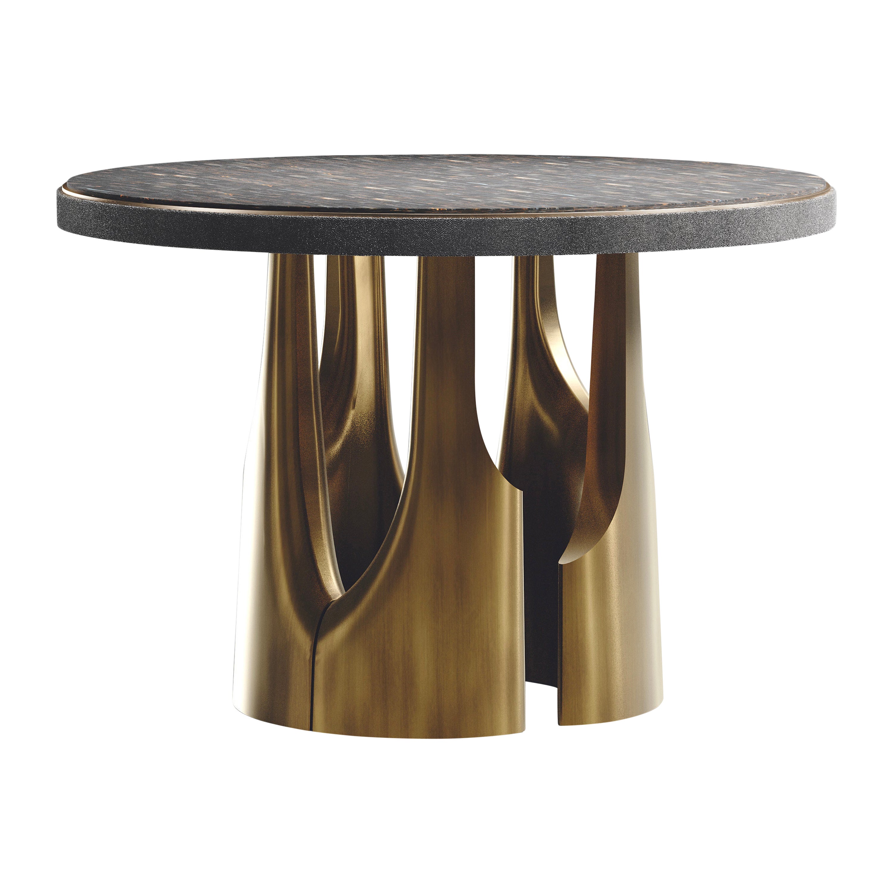 Tiger Eye Breakfast Table with Bronze-Patina Brass Accents by R&Y Augousti For Sale
