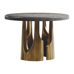 Tiger Eye Breakfast Table with Bronze-Patina Brass Accents by R&Y Augousti