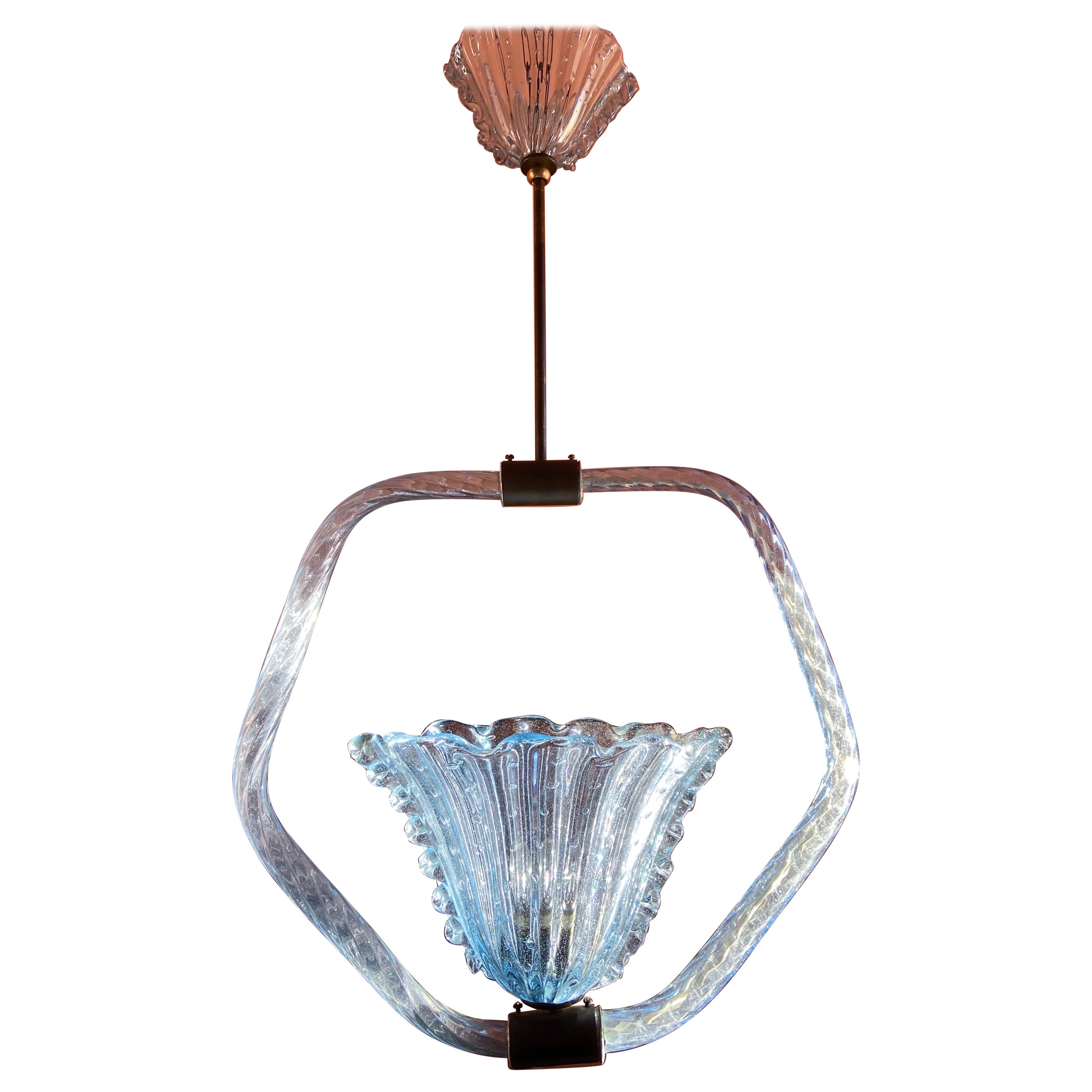 Lustre Art Déco en verre de Murano par Barovier & Toso, années 1930, avec laiton en vente