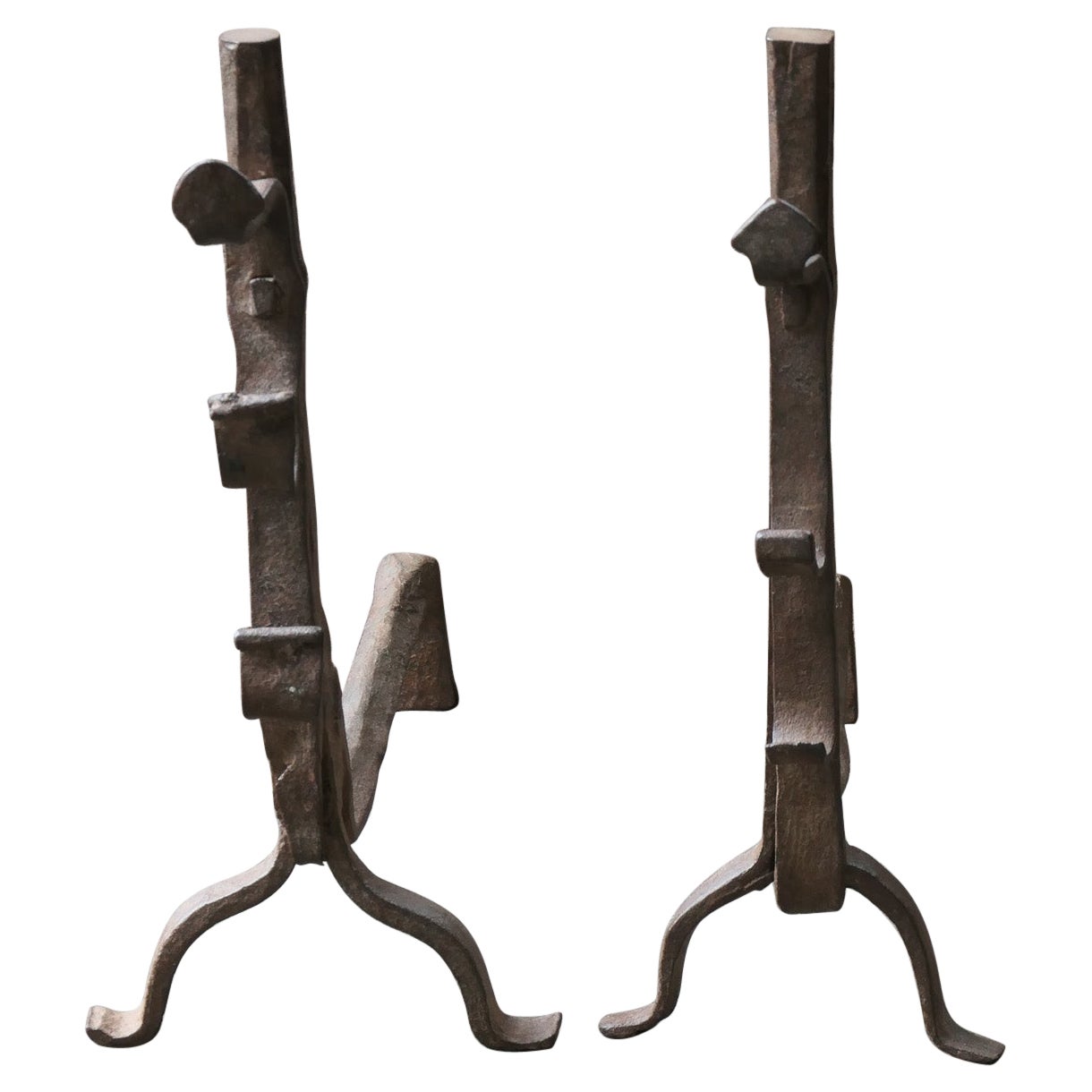 Antique French Gothic Andirons, 17th Century For Sale