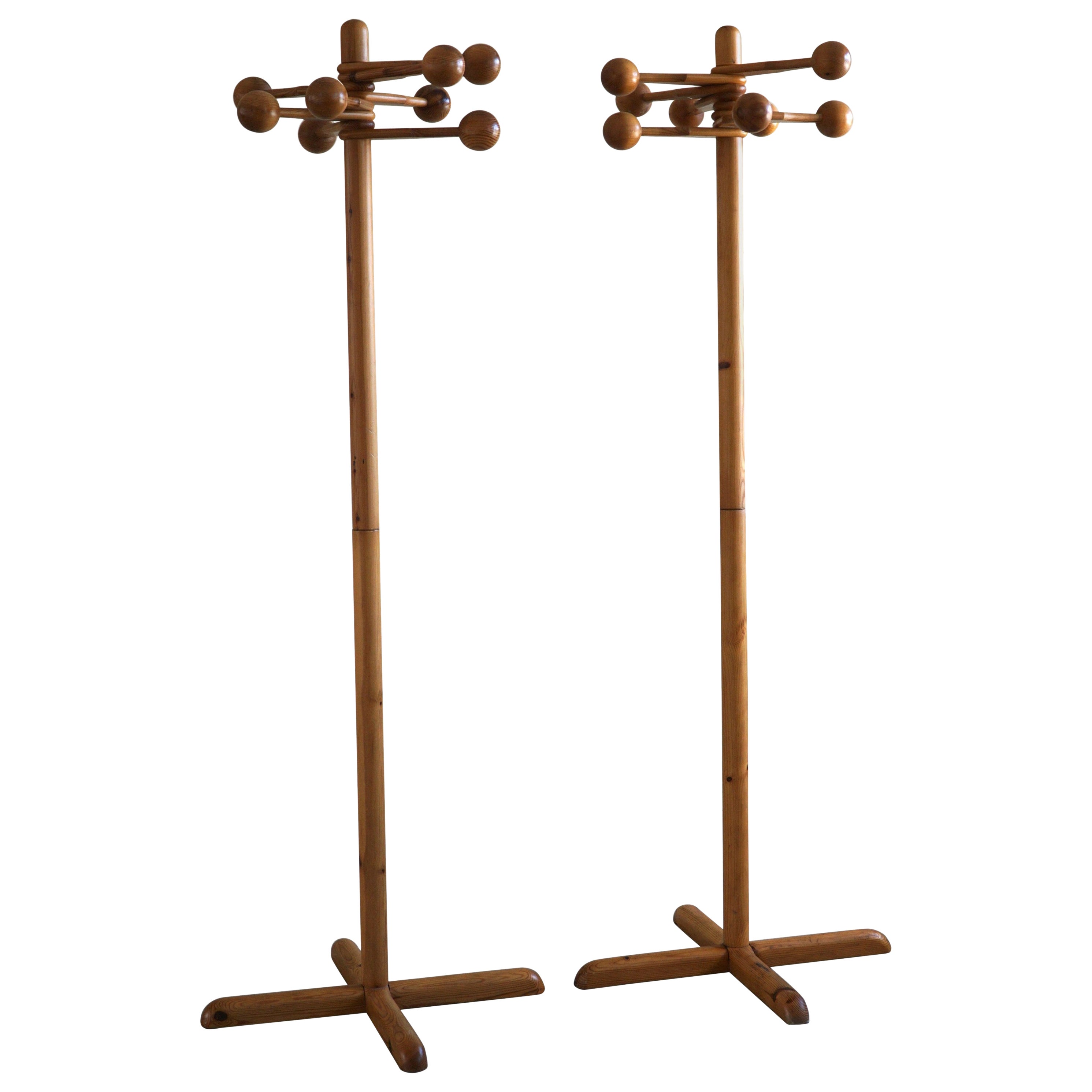 Pair of Decorative Coat Stands in Solid Pine, Danish Mid Century, 1970s