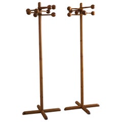 Pair of Decorative Coat Stands in Solid Pine, Danish Mid Century, 1970s