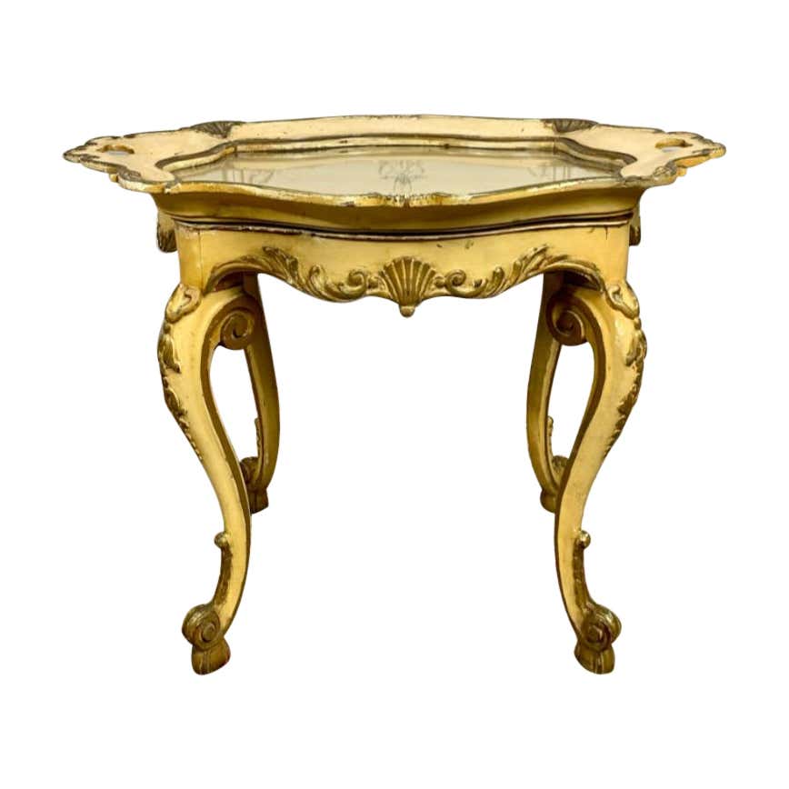 18th Century Painted Rococo Side Table with Brass Tray For Sale at 1stDibs