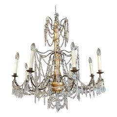 Late 19th Century Italian 8-Arm Gilt Chandelier with Glass Swags & Lustres