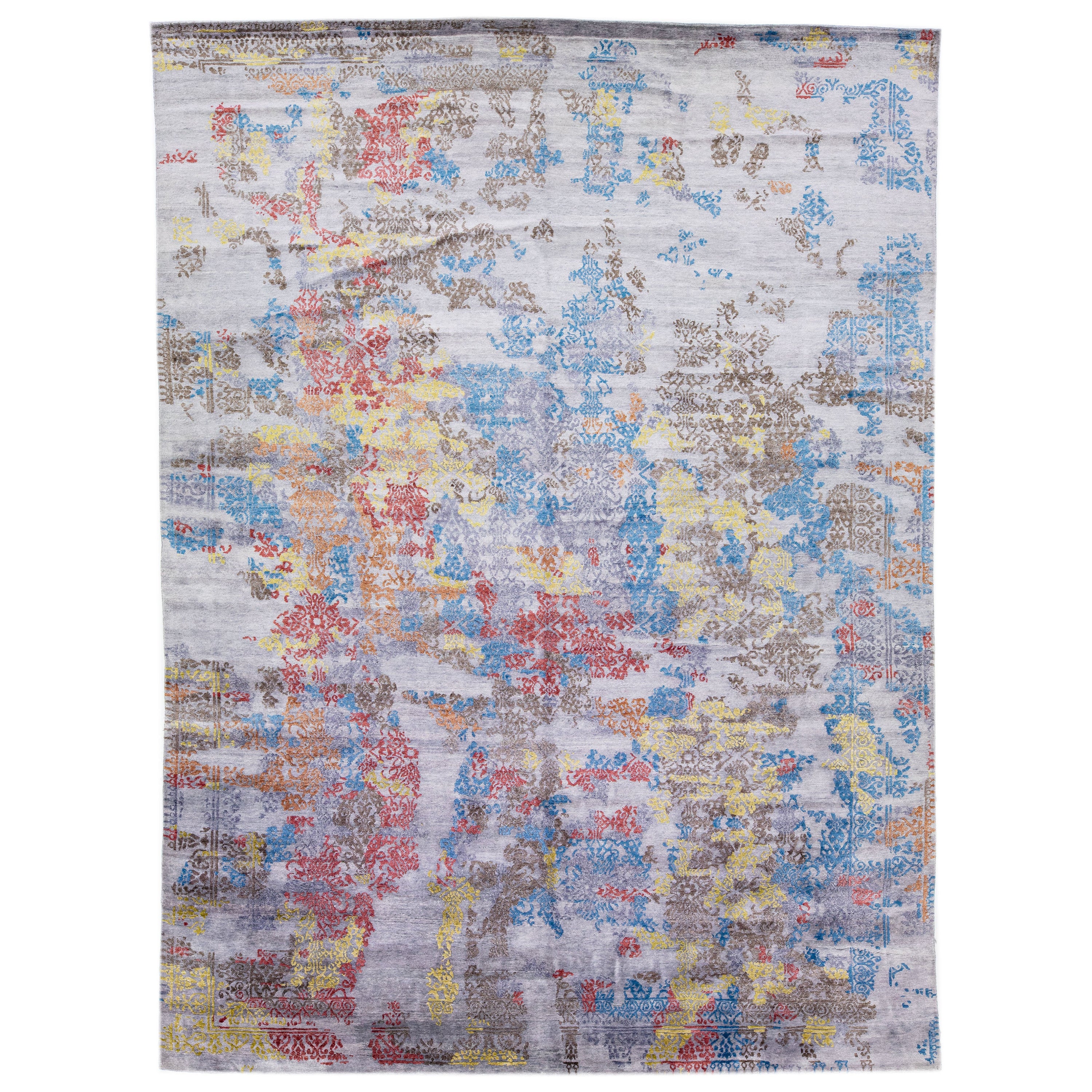 Handmade Wool & Silk Rug with Multicolor Abstract Design