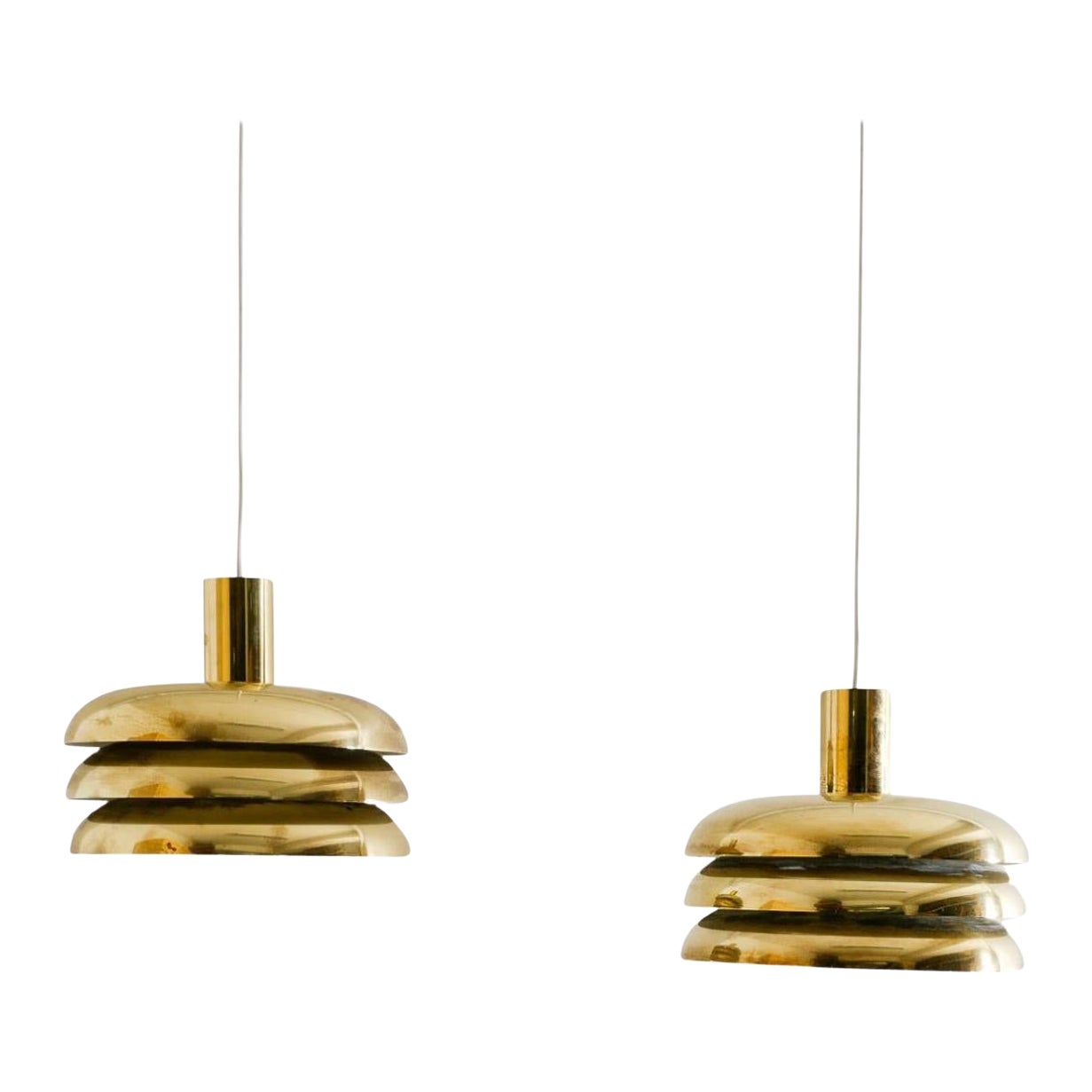 Pair of Midcentury Brass Pendants by Hans-Agne Jakobsson Produced in Sweden