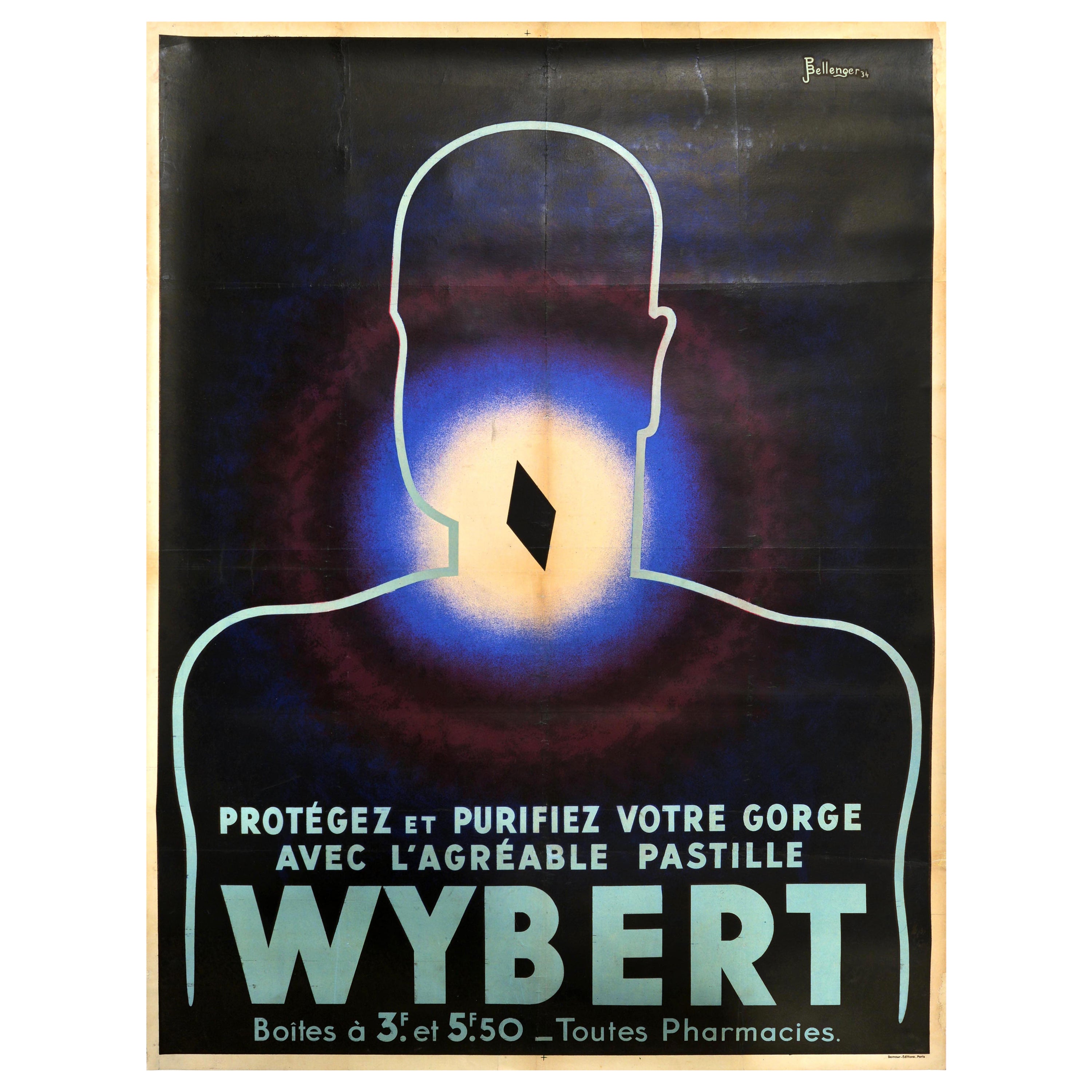 Original Vintage Health Medication Poster Wybert Art Deco Throat Lozenge Design