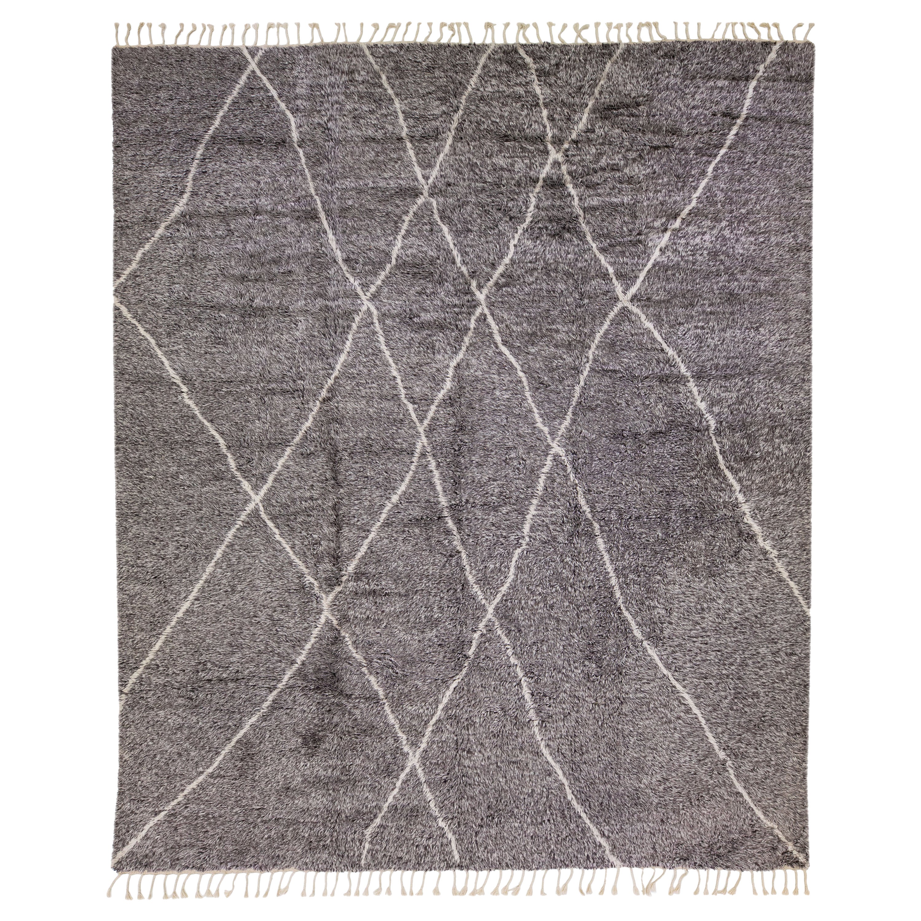 Oversize Modern Moroccan Style Wool Rug with Tribal Design in Gray  For Sale