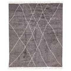Oversize Modern Moroccan Style Wool Rug with Tribal Design in Gray 