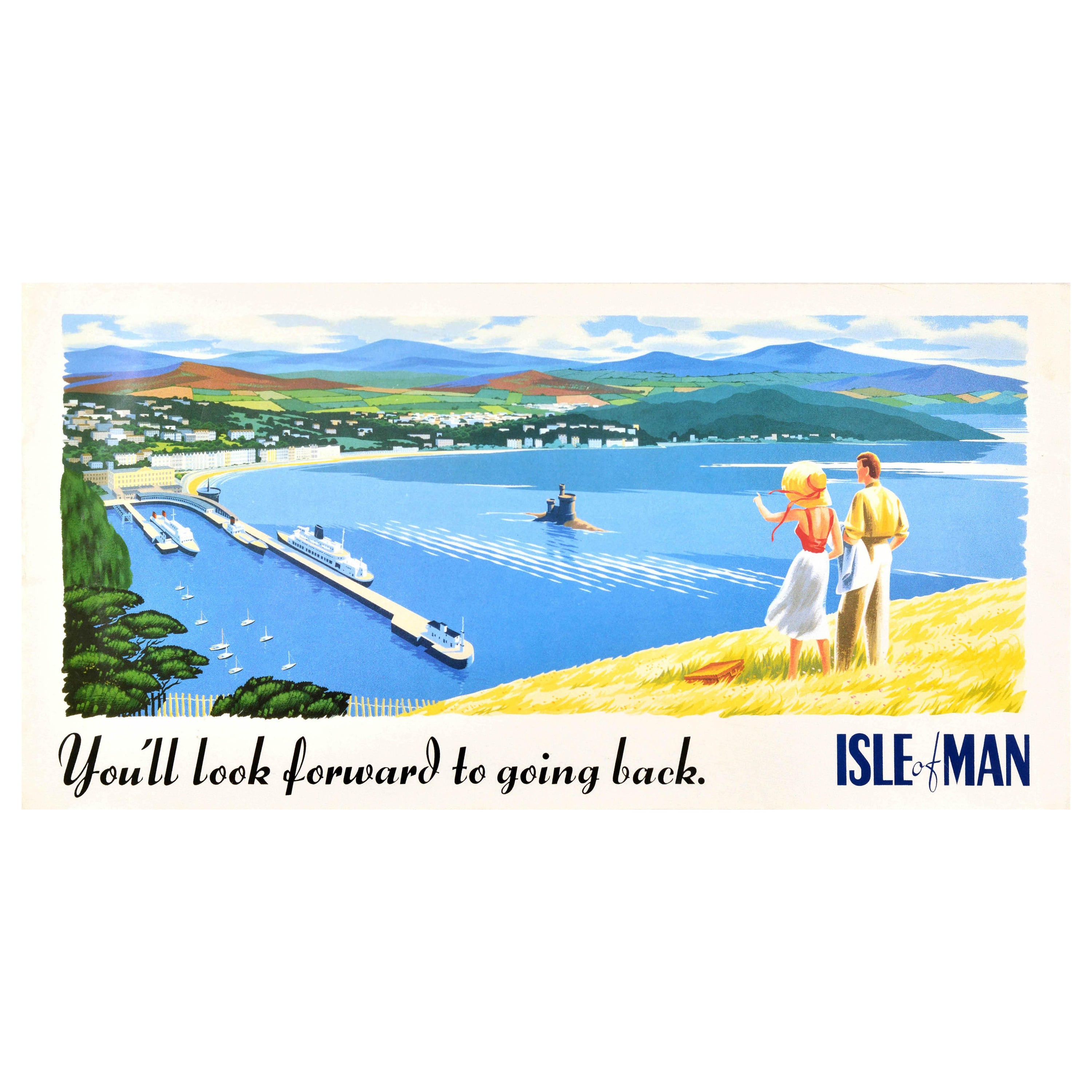 Affiche publicitaire originale vintage de voyage Isle Of Man, design Angleterre