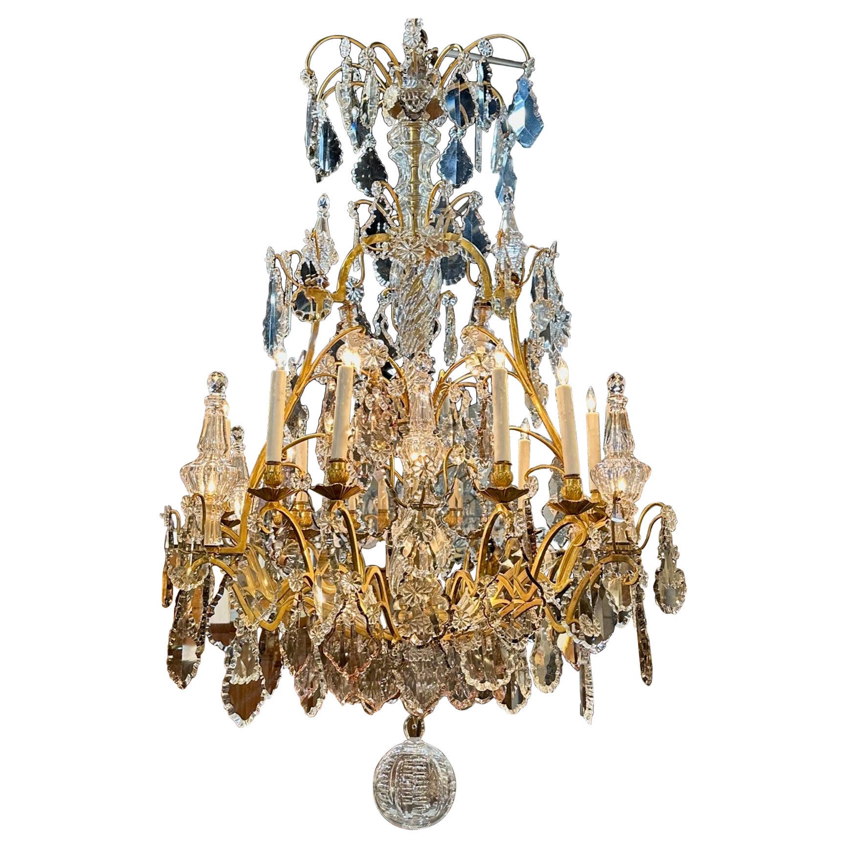 19th Century French Baccarat Gilt Bronze Chandelier For Sale